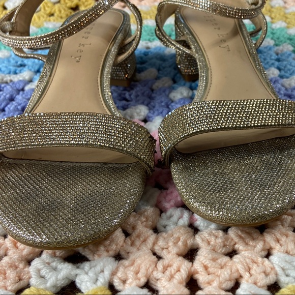 Copper Key Waltz Gold Rhinestone Glitter Shimmer Bedazzled Strappy Sandals Heels - Picture 4 of 15